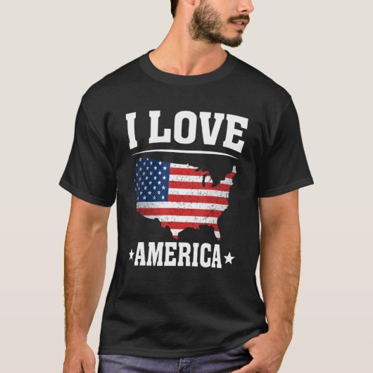 I Love America US Map Flag Patriotic American 4th  Tシャツ (正面)