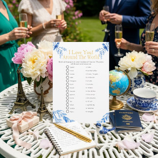 I love around the world blue Bridal shower game 招待状