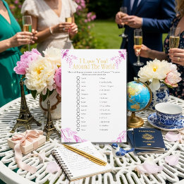 I love around the world Pink Bridal shower game 招待状