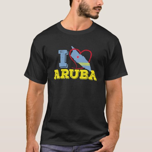I Love Aruba Flagマップお土産ギフトティーTシャツ Tシャツ (正面)