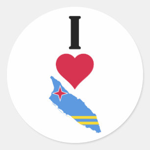 I Love Aruba Vertical Iハートアルバ国旗の地図 ラウンドシール