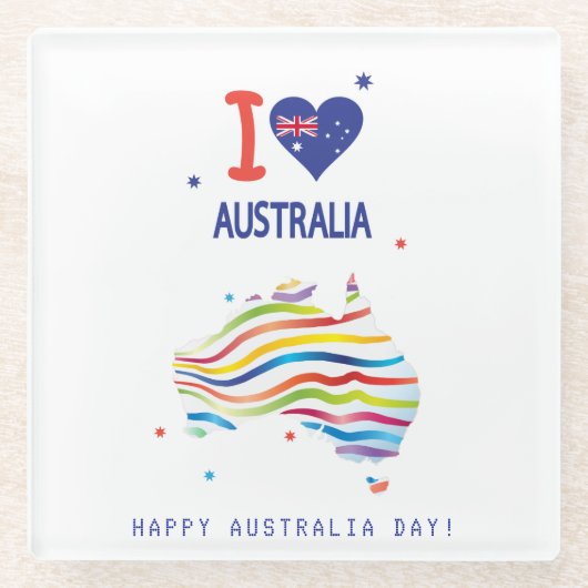 「I LOVE AUSTRALIA」オーストラリア・デー26 January ガラスコースター (正面)