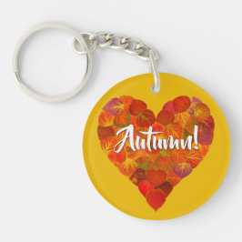 I Love Autumn, – 赤はっきりした《植物》アスペンリーフハート1 キーホルダー