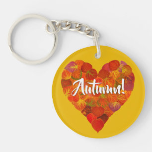 I Love Autumn, – 赤はっきりした《植物》アスペンリーフハート1 キーホルダー