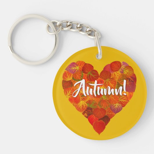 I Love Autumn, – 赤はっきりした《植物》アスペンリーフハート1 キーホルダー (正面)