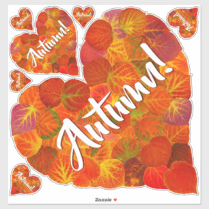 I Love Autumn, – 赤はっきりした《植物》アスペンリーフハート1 シール