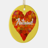 I Love Autumn, – 赤はっきりした《植物》アスペンリーフハート1 セラミックオーナメント (右)