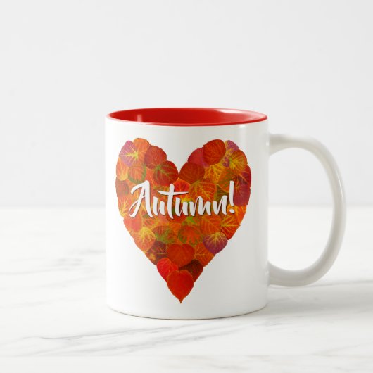I Love Autumn, – 赤はっきりした《植物》アスペンリーフハート1 ツートーンマグカップ (右)