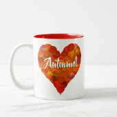 I Love Autumn, – 赤はっきりした《植物》アスペンリーフハート1 ツートーンマグカップ (左)
