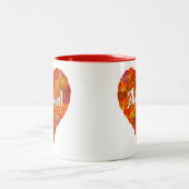 I Love Autumn, – 赤はっきりした《植物》アスペンリーフハート1 ツートーンマグカップ (中央)