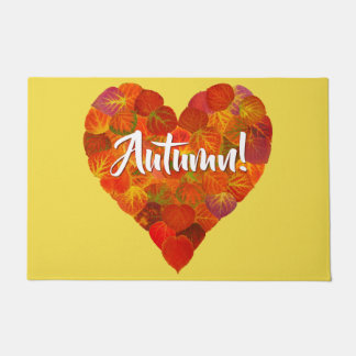 I Love Autumn, – 赤はっきりした《植物》アスペンリーフハート1 ドアマット