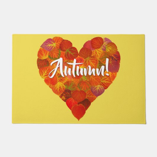 I Love Autumn, – 赤はっきりした《植物》アスペンリーフハート1 ドアマット (正面)