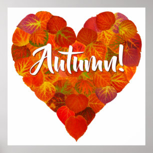 I Love Autumn, – 赤はっきりした《植物》アスペンリーフハート1 ポスター