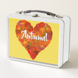 I Love Autumn, – 赤はっきりした《植物》アスペンリーフハート1 メタルランチボックス