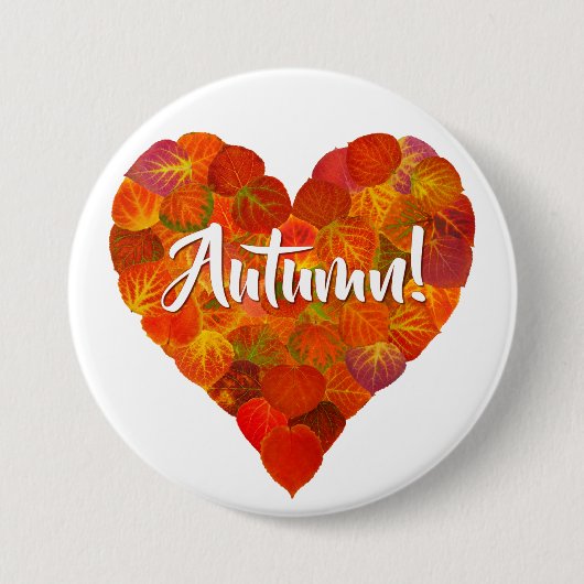 I Love Autumn, – 赤はっきりした《植物》アスペンリーフハート1 缶バッジ (正面)