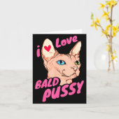 I Love Bald Adult Humor Joke Funny Hairless Cat Lo カード (黄色い花)