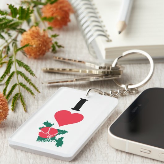 I Love Bangladesh垂直ハート国国旗の地図 キーホルダー (正面右)