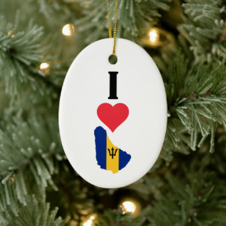 I Love Barbados Vertical Iハート国旗地図 セラミックオーナメント