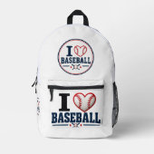 I Love Baseball Player & Baseball Fan Design プリントバックパック (正面)