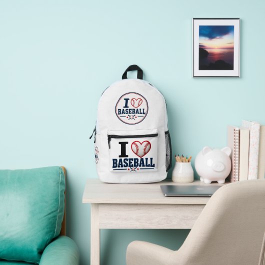 I Love Baseball Player & Baseball Fan Design プリントバックパック (インサイチュ)