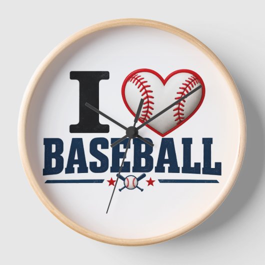 I Love Baseball Player & Baseball Room Decor Desig 壁時計 (正面)