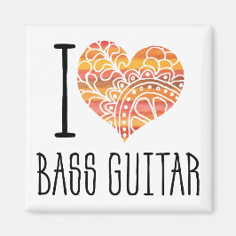 I Love Bass Guitarオレンジマンダラハート マグネット