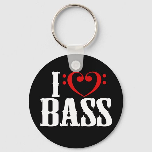 I Love Bass, with bassクレフ、 音符記号ハート キーホルダー (正面)