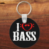 I Love Bass, with bassクレフ、 音符記号ハート キーホルダー (正面)