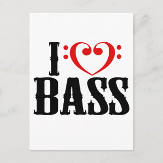 I Love Bass, with bassクレフ、 音符記号ハート ポストカード