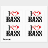 I Love Bass, with bassクレフ、 音符記号ハート 長方形シール (シート)