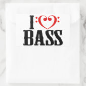 I Love Bass, with bassクレフ、 音符記号ハート 長方形シール (バッグ)
