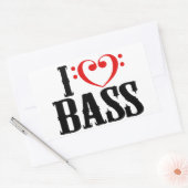 I Love Bass, with bassクレフ、 音符記号ハート 長方形シール (封筒)