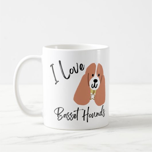 I Love Basset Hounds コーヒーマグカップ (左)