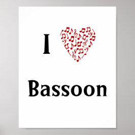 I Love Bassoon赤いハートof Music Notes ポスター