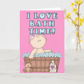 I Love Bath Time Baby Girl in Tub Greeting Card カード (黄色い花)