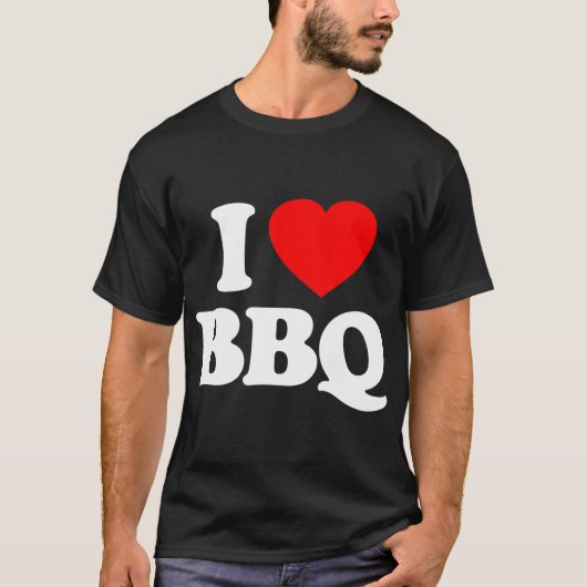 I Love BBQハート おもしろい Tシャツ (正面)