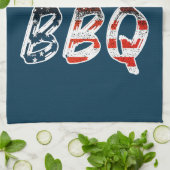I Love BBQ, American Patriotic キッチンタオル (折り畳み)