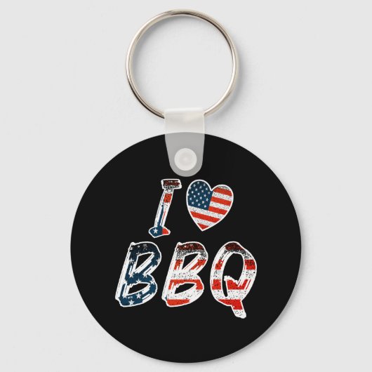 I Love BBQ, American Patriotic キーホルダー (正面)