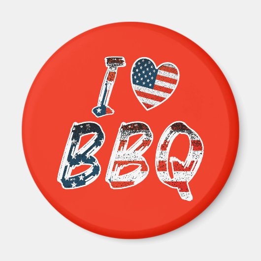 I Love BBQ, American Patriotic マグネット (正面)
