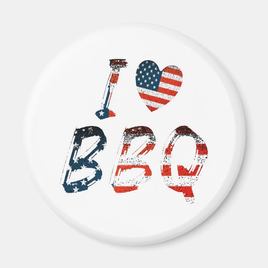 I Love BBQ, American Patriotic マグネット (正面)