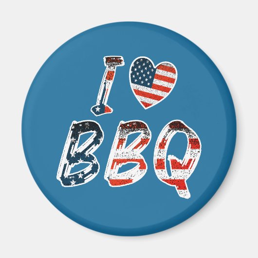 I Love BBQ, American Patriotic マグネット (正面)