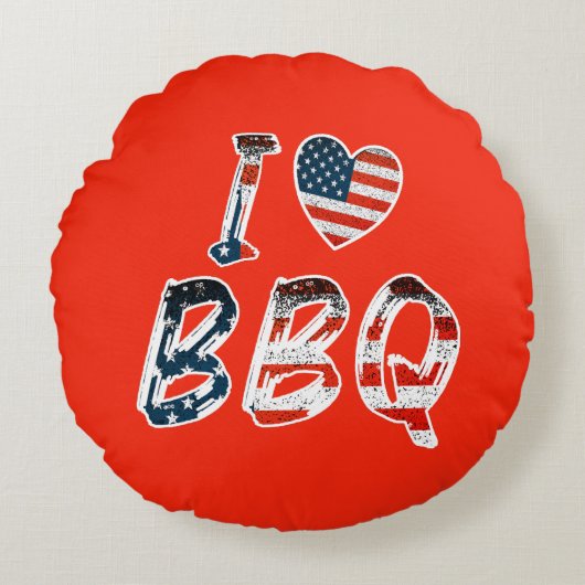 I Love BBQ, American Patriotic ラウンドクッション (正面)