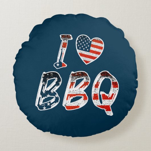 I Love BBQ, American Patriotic ラウンドクッション (正面)