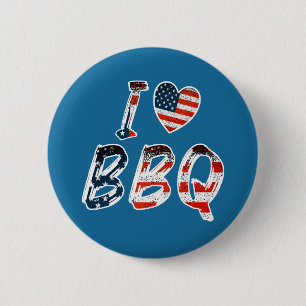 I Love BBQ, American Patriotic 缶バッジ
