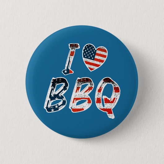 I Love BBQ, American Patriotic 缶バッジ (正面)