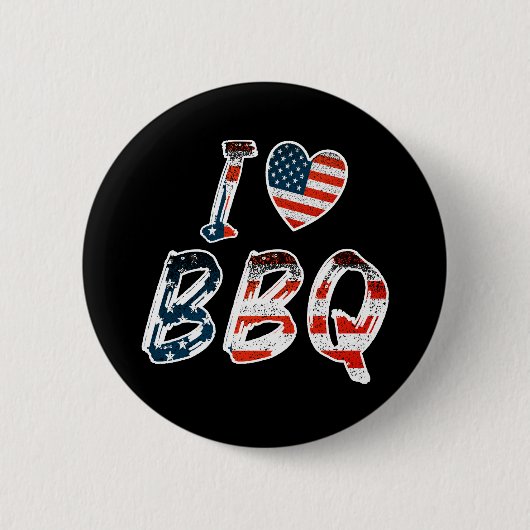 I Love BBQ, American Patriotic 缶バッジ (正面)