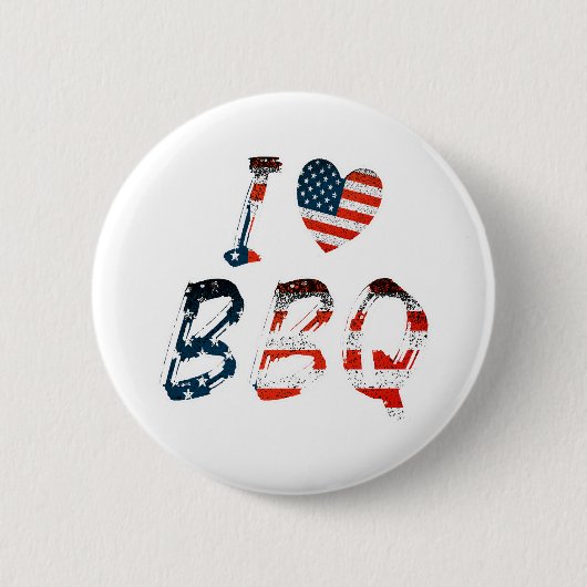 I Love BBQ, American Patriotic 缶バッジ (正面)