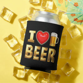 I LOVE BEER -金ゴールド3D文字 缶クーラー