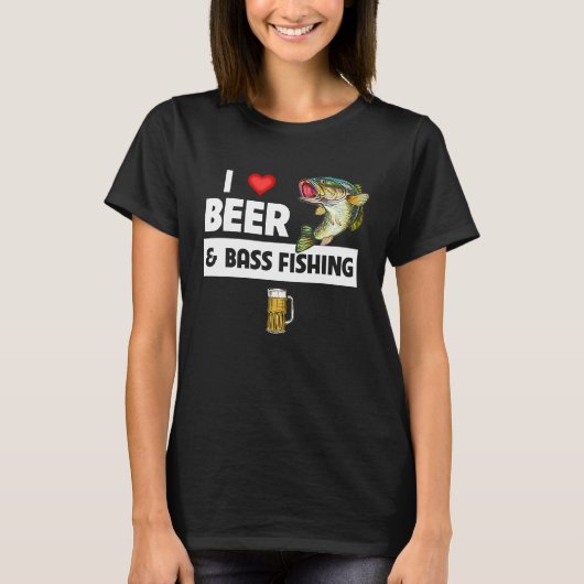 I Love Beer and Bass Fishing Fish Lakes Fishermen Tシャツ (正面)