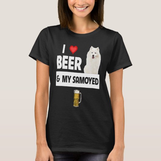 I Love Beer and My Samoyed Herding Paws Mom Dad Dr Tシャツ (正面)